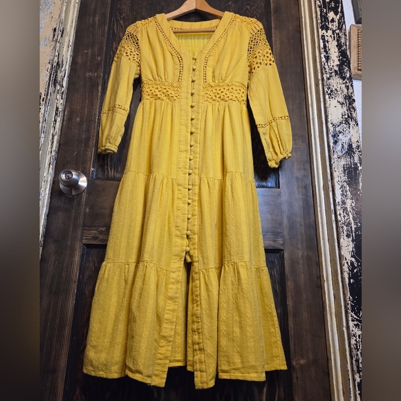 Diane Von Furstenberg 'Gigi' Mustard Yellow Long Sleeve Embroidered Lace Dress - Picture 5 of 13